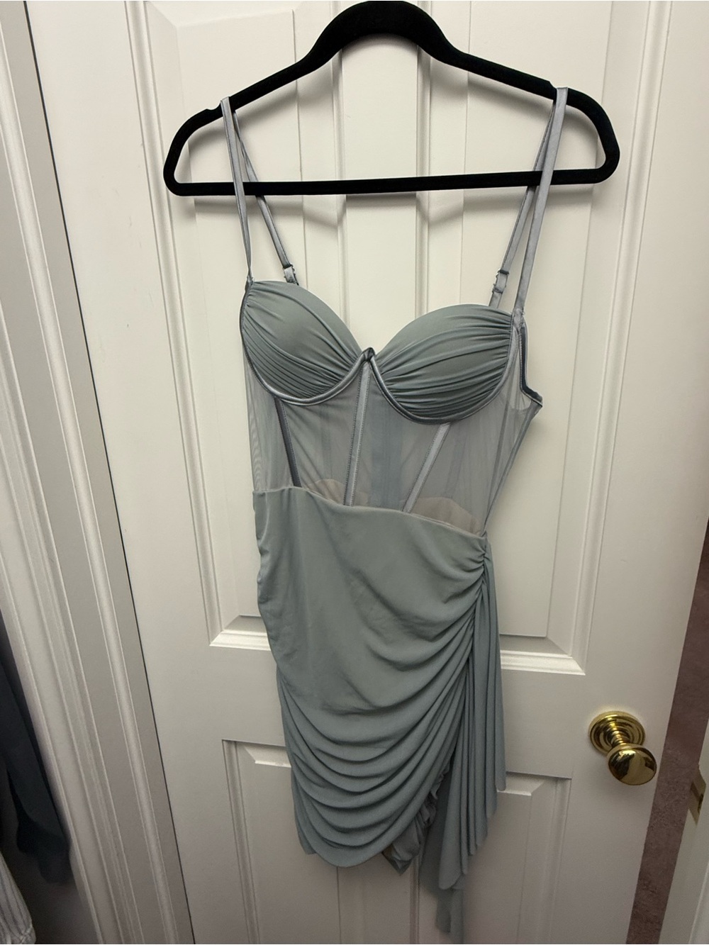 Sleeveless Draped Bustier Mini Dress in Sage Green